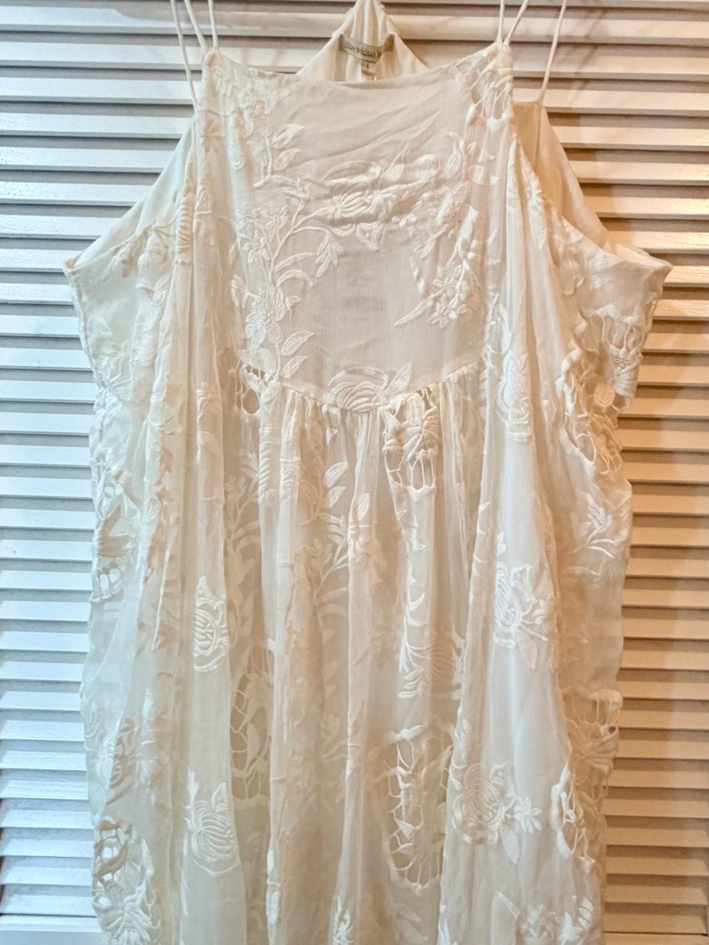 Cream Embroidered Cold-Shoulder Mini Dress
